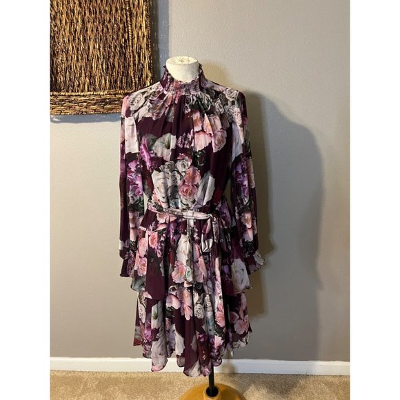 Alex Marie 14 Burgundy Plum Gray Long Sleeve Dress Stretch Career Church NEW - Picture 7 of 16